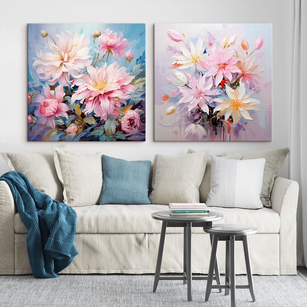 Painting of flowers on canvas