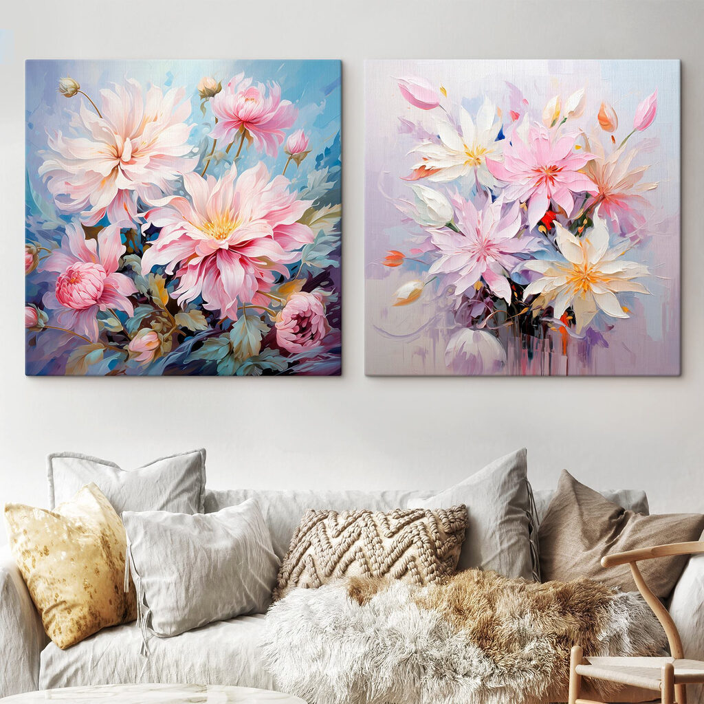 Painting of flowers on canvas
