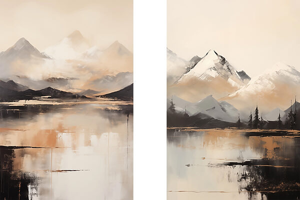 Painting of mountains and a lake Painting of mountains and a lake