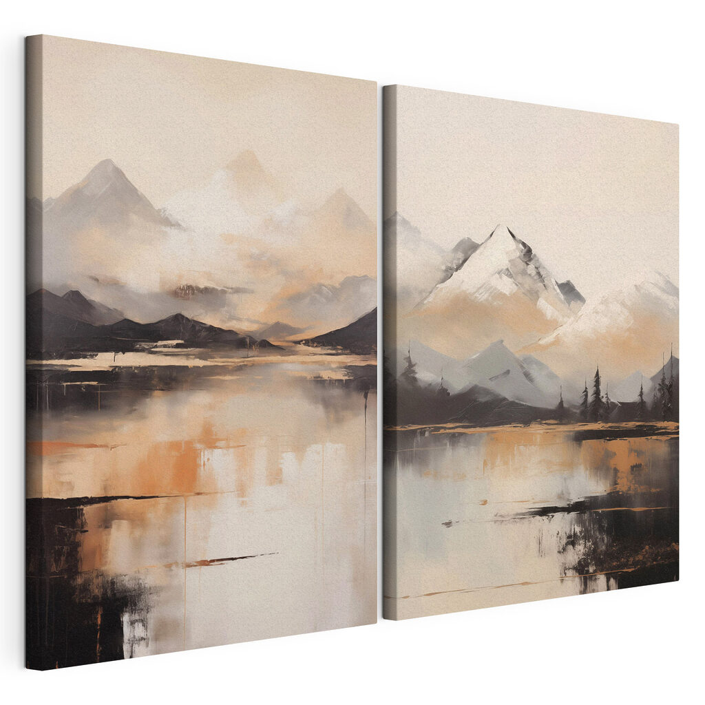 Painting of mountains and a lake Painting of mountains and a lake