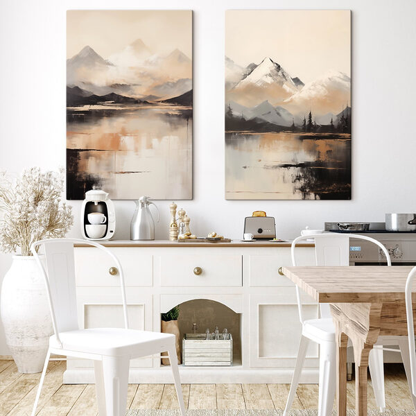 Painting of mountains and a lake Painting of mountains and a lake