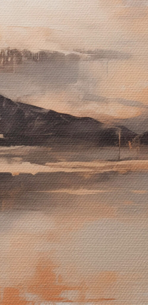 Painting of mountains and a lake Painting of mountains and a lake