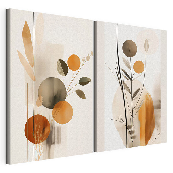 Forme florale abstracte în nuanțe calde Tablou modular pe pânză Forme florale abstracte în nuanțe calde