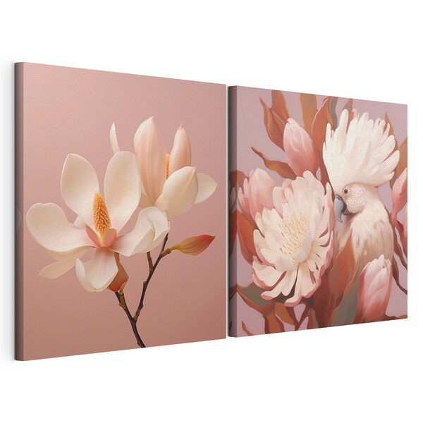 Tablou modular pe pânză Flori delicate și o pasăre încântătoare (SKU: m00994) Tablou modular pe pânză Tablou modular pe pânză Flori delicate și o pasăre încântătoare (SKU: m00994)