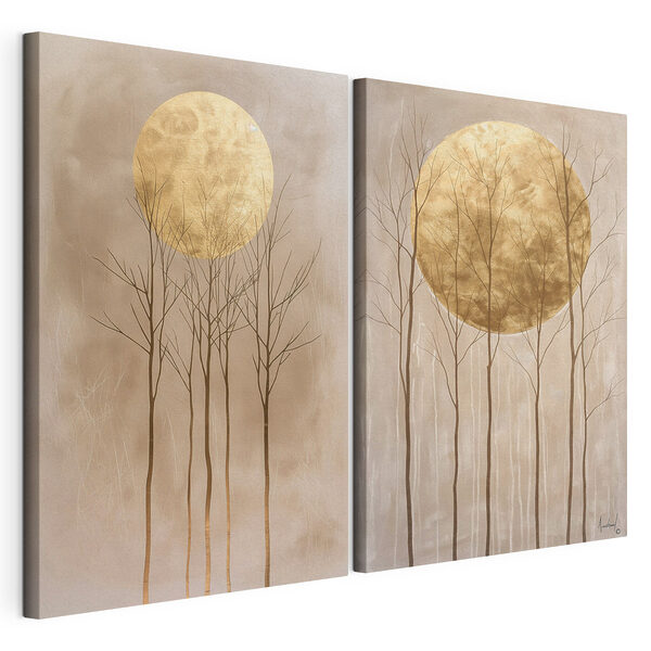 Tablou modular pe pânză Tablou modular pe pânză Două tablouri cu copaci și luna (SKU: m01137)
