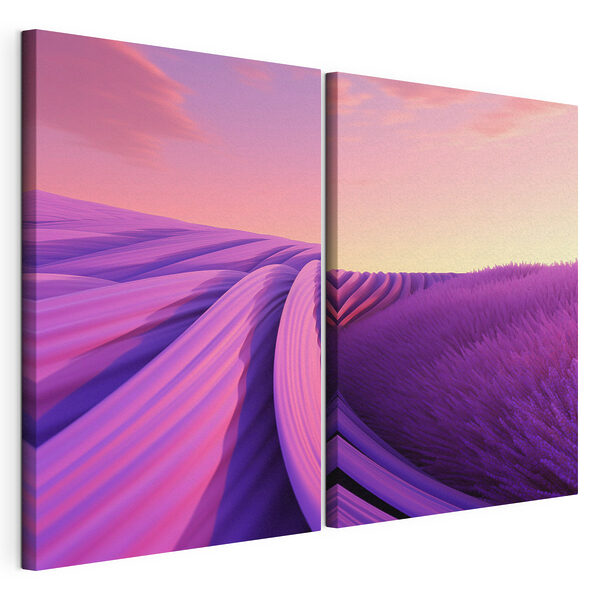 Tablou modular pe pânză Câmp de lavandă cu cer roz și violet (SKU: m01250) Tablou modular pe pânză Tablou modular pe pânză Câmp de lavandă cu cer roz și violet (SKU: m01250)