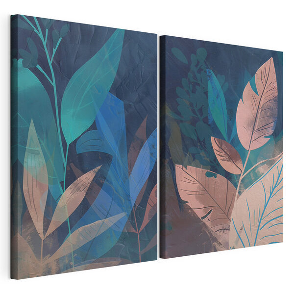 Tablou modular pe pânză Pictură cu frunze și plante (SKU: m01301) Tablou modular pe pânză Tablou modular pe pânză Pictură cu frunze și plante (SKU: m01301)