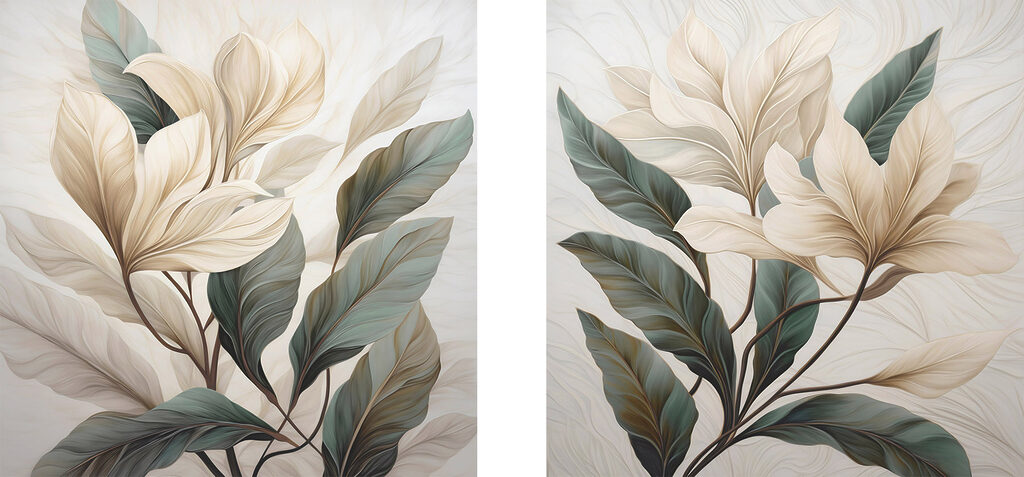 Painting of leaves on a white surface Painting of leaves on a white surface