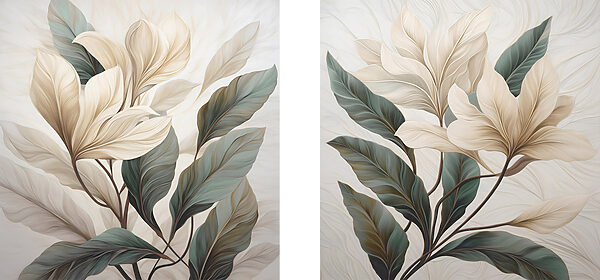 Painting of leaves on a white surface Painting of leaves on a white surface