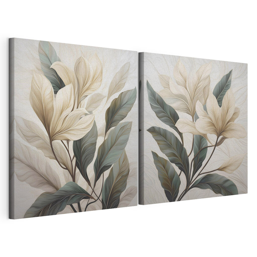 Painting of leaves on a white surface Painting of leaves on a white surface