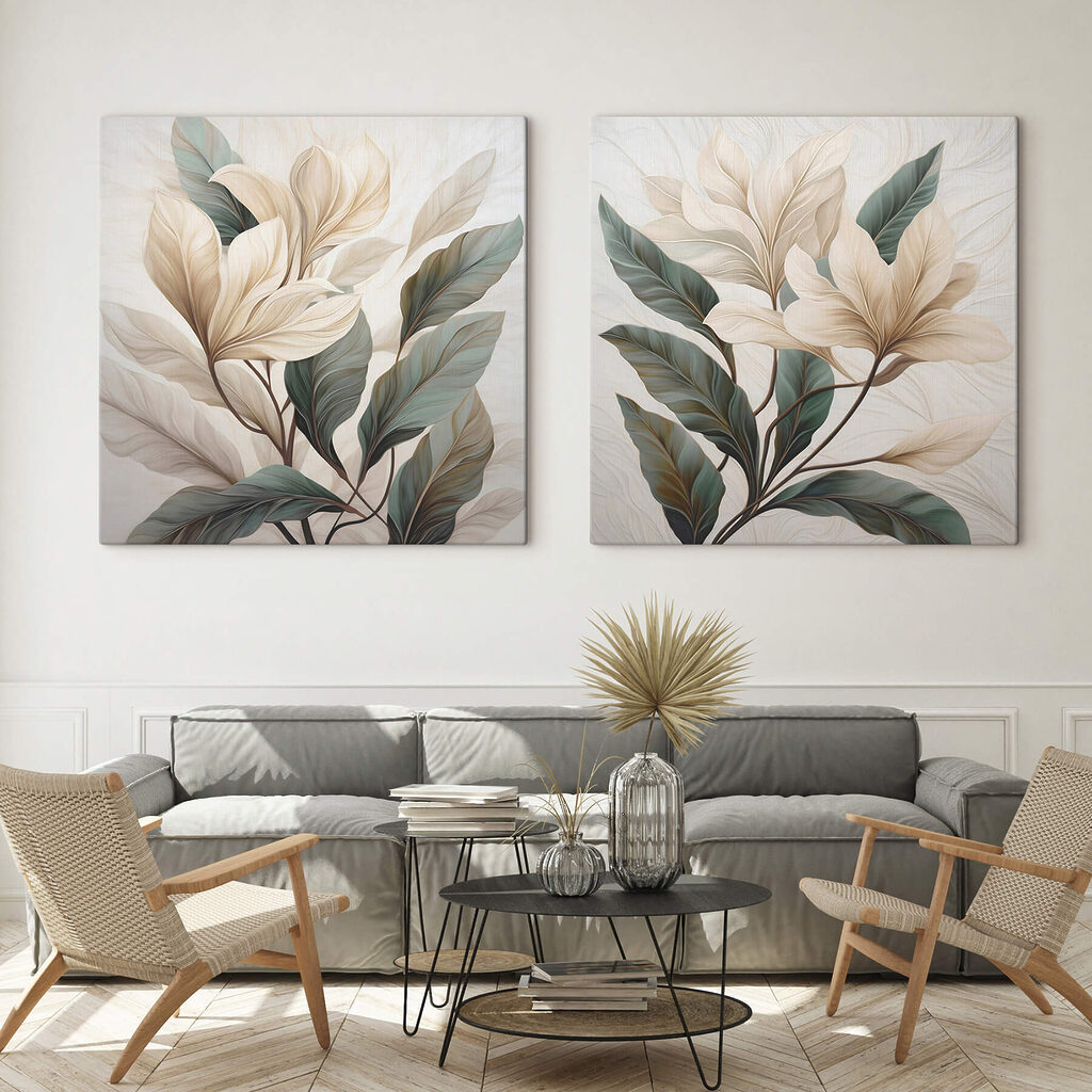 Painting of leaves on a white surface Painting of leaves on a white surface