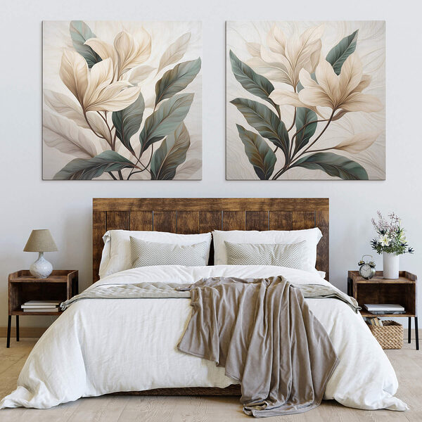 Painting of leaves on a white surface Painting of leaves on a white surface