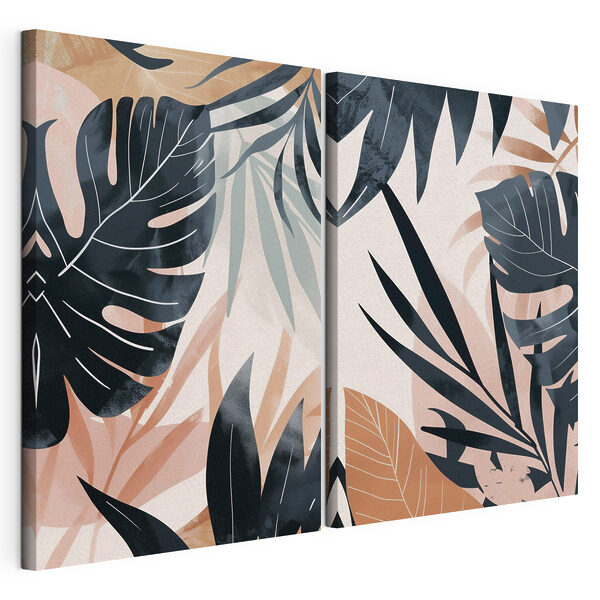 Tablou modular pe pânză - Frunziș tropical în culori delicate (SKU: m30001) Tablou modular pe pânză Tablou modular pe pânză - Frunziș tropical în culori delicate (SKU: m30001)