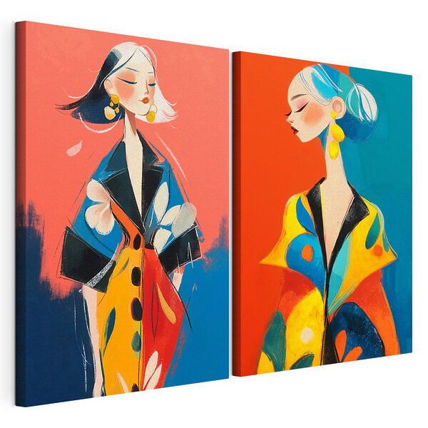 Tablou modular pe pânză Colaj cu o femeie îmbrăcată într-o haină colorată