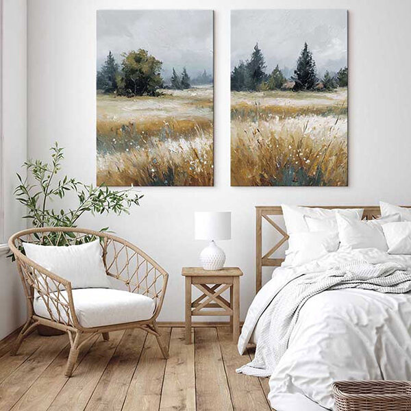 Painting of a field with trees Painting of a field with trees