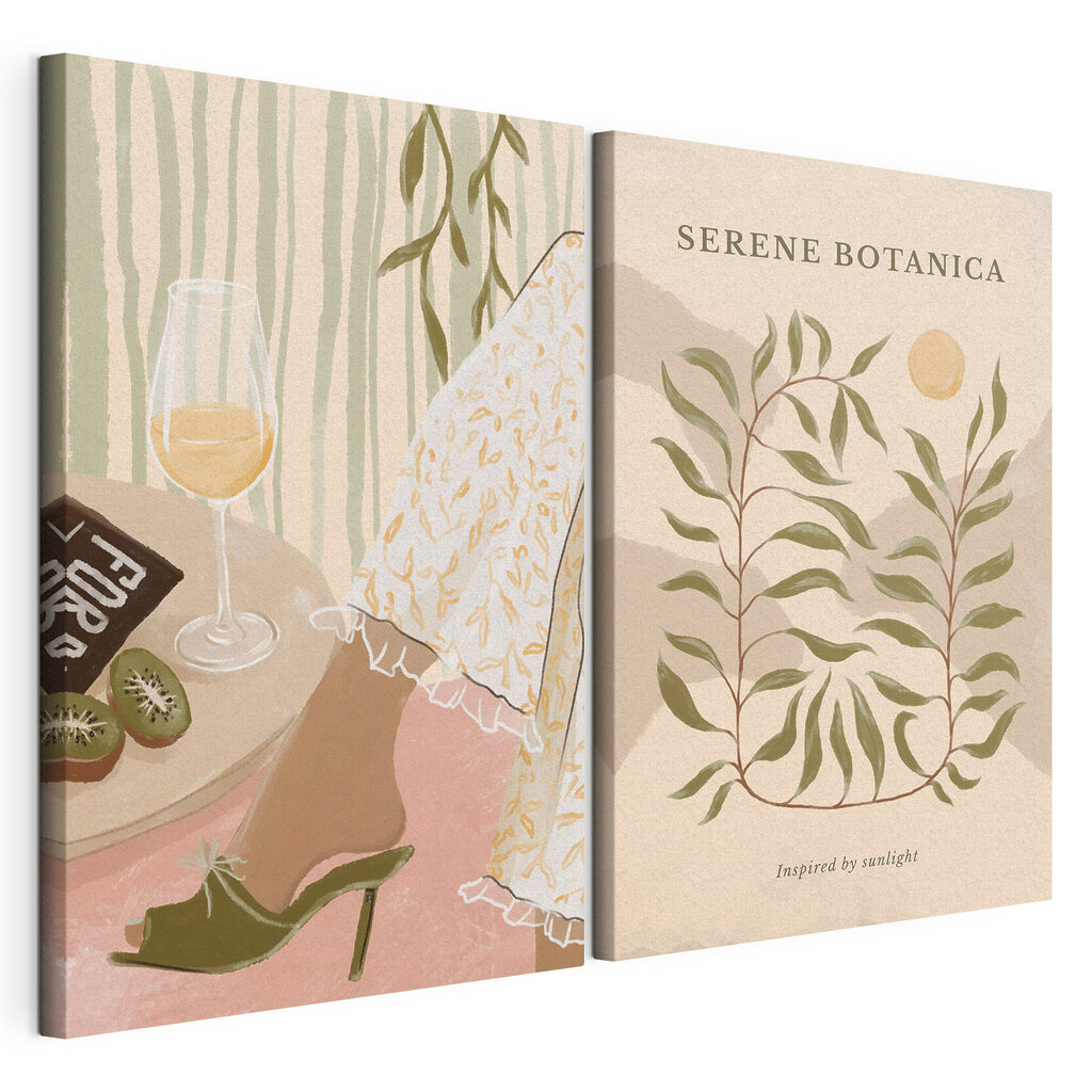 Two posters of a woman's legs and a glass of wine Two posters of a woman's legs and a glass of wine