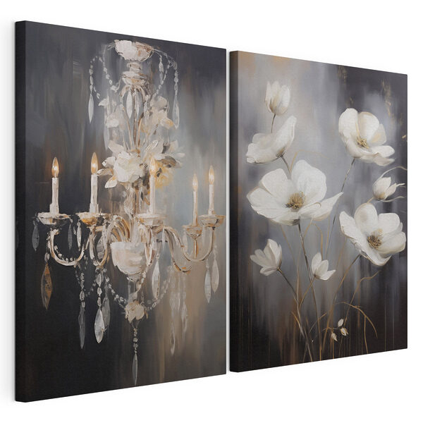 Tablou modular pe pânză Tablou cu flori și candelabru (SKU: m30049) Tablou modular pe pânză Tablou modular pe pânză Tablou cu flori și candelabru (SKU: m30049)
