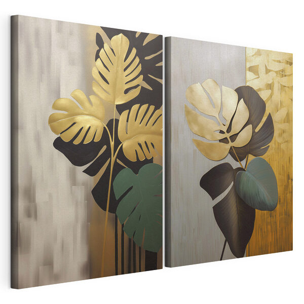 Tablou modular pe pânză Tablou modular pe pânză - Frunziș tropical cu un design elegant (SKU: m30067)
