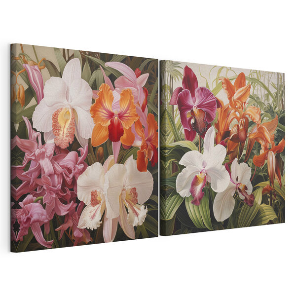 Tablou modular pe pânză Orhidee colorate într-un aranjament plin de viață (SKU: m30197) Tablou modular pe pânză Tablou modular pe pânză Orhidee colorate într-un aranjament plin de viață (SKU: m30197)