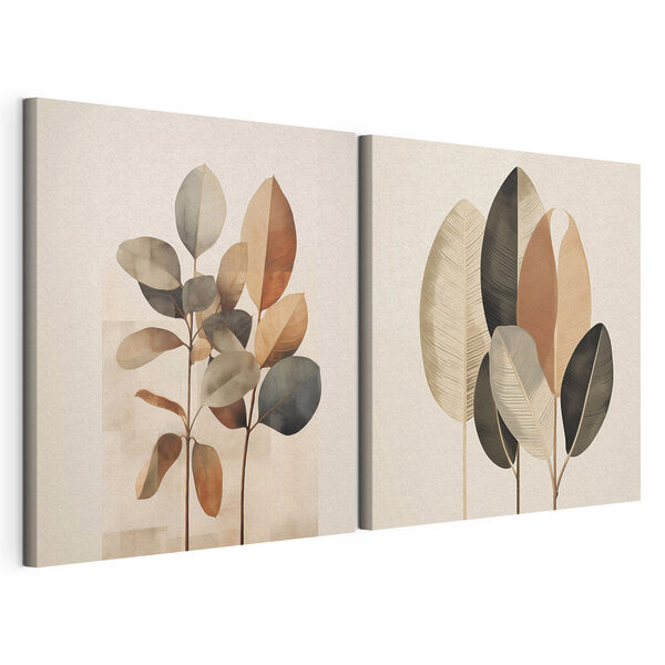 Tablou modular pe pânză Tablou modular pe pânză Frunze elegante, în nuanțe delicate și discrete (SKU: m30211)