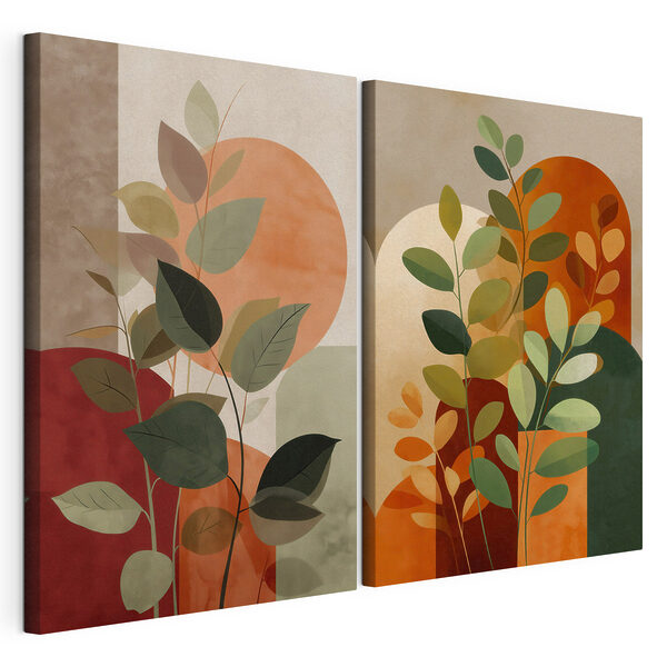 Tablou modular pe pânză Tablou modular pe pânză Tablou cu frunze și soare (SKU: m30266)