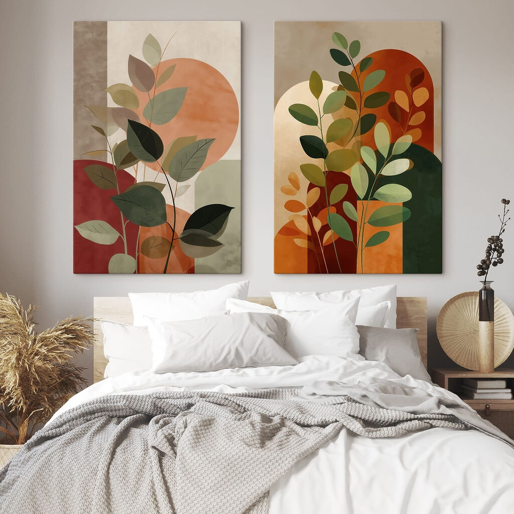 Painting of leaves and a sun Painting of leaves and a sun