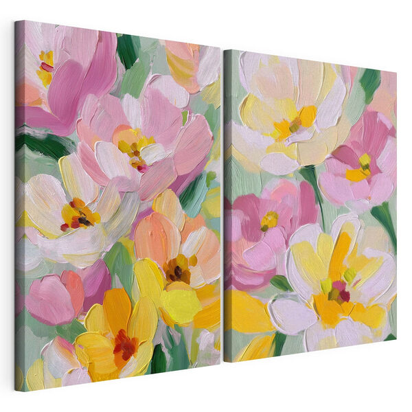 Tablou modular pe pânză Tablou modular pe pânză Flori colorate într-o armonie plină de viață (SKU: m30285)