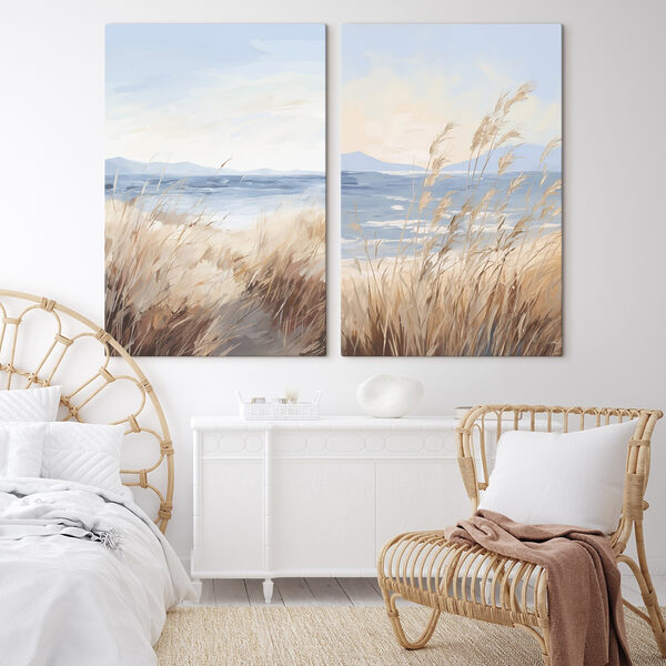 Painting of a beach and grass Painting of a beach and grass
