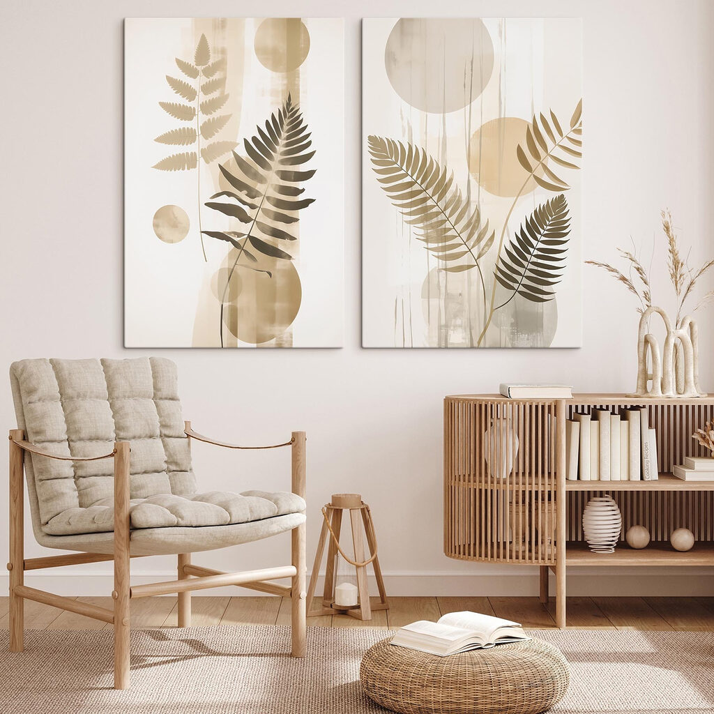 Pair of art pieces of leaves and circles