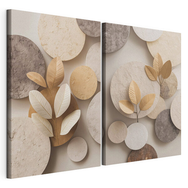 Tablou modular pe pânză Colaj de imagini cu cercuri și frunze (SKU: m30292) Tablou modular pe pânză Tablou modular pe pânză Colaj de imagini cu cercuri și frunze (SKU: m30292)