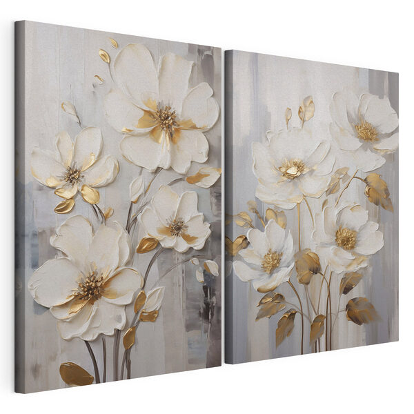 Tablou modular pe pânză Tablou cu flori pe fundal gri