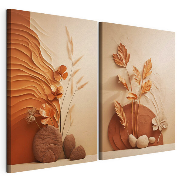 Tablou modular pe pânză Tablou modular pe pânză - Forme elegante în nuanțe de pământ (SKU: m30320)
