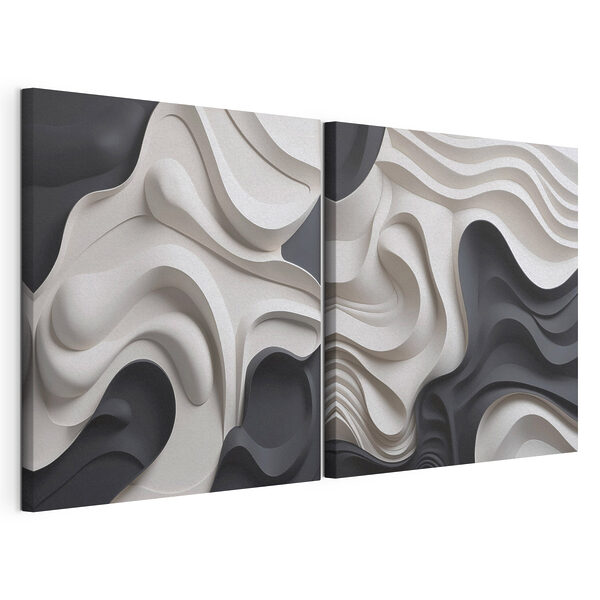 Tablou modular pe pânză - Forme fluide în nuanțe monocrome