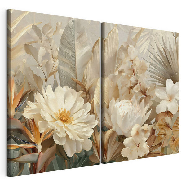 Tablou modular pe pânză Flori delicate în nuanțe calde