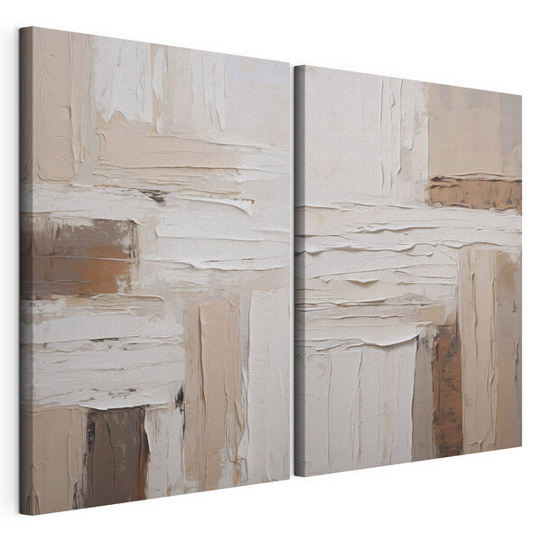 Tablou modular pe pânză Tablou modular pe pânză Colaj realizat cu vopsea albă și maro (SKU: m30410)