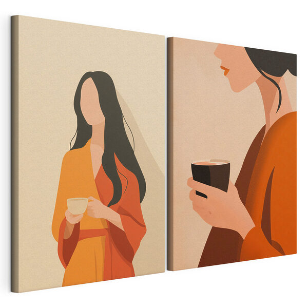 Tablou modular pe pânză O femeie care ține o ceașcă de cafea