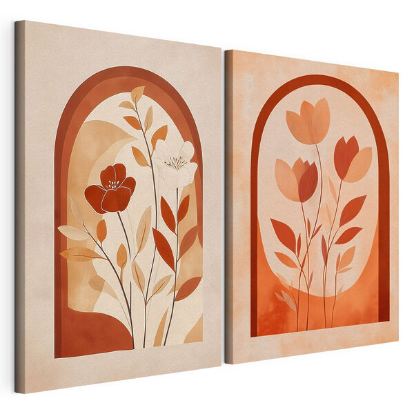 Tablou modular pe pânză Două tablouri cu flori și frunze (SKU: m30491) Tablou modular pe pânză Tablou modular pe pânză Două tablouri cu flori și frunze (SKU: m30491)