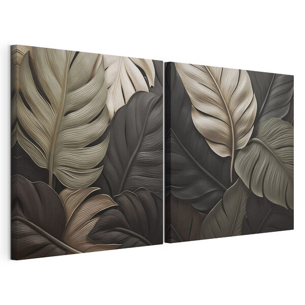 Tablou modular pe pânză Frunze elegante, în culori armonioase (SKU: m30454) Tablou modular pe pânză Tablou modular pe pânză Frunze elegante, în culori armonioase (SKU: m30454)