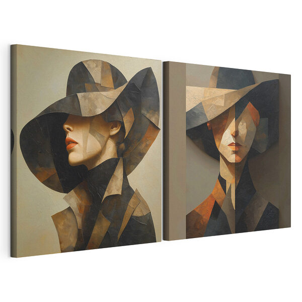 Colaj realizat dintr-un tablou care înfățișează o femeie cu pălărie Tablou modular pe pânză Colaj realizat dintr-un tablou care înfățișează o femeie cu pălărie