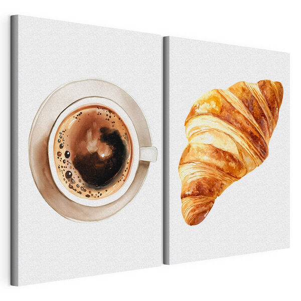 Un croissant și o ceașcă de cafea Tablou modular pe pânză Un croissant și o ceașcă de cafea
