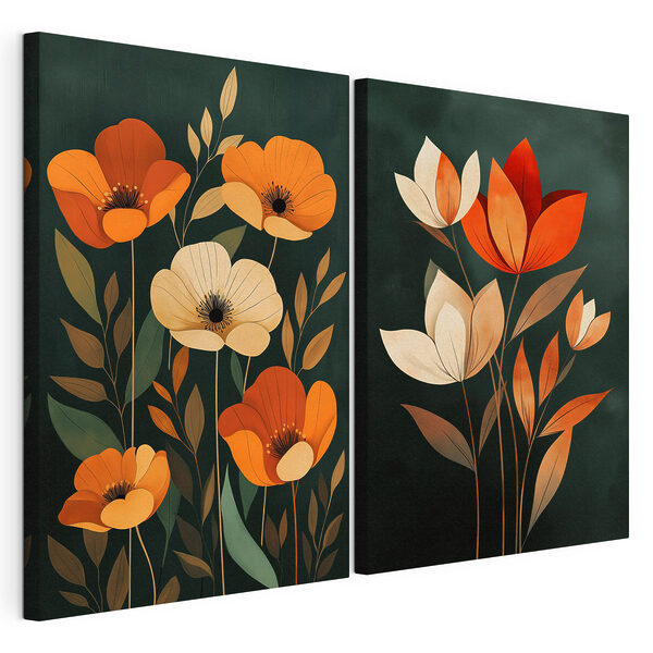Tablou cu flori pe fond negru Tablou modular pe pânză Tablou cu flori pe fond negru