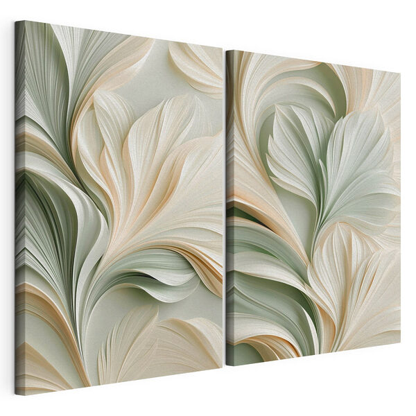 Tablou modular pe pânză Tablou modular pe pânză Colaj cu un motiv floral în alb și verde (SKU: m30709)