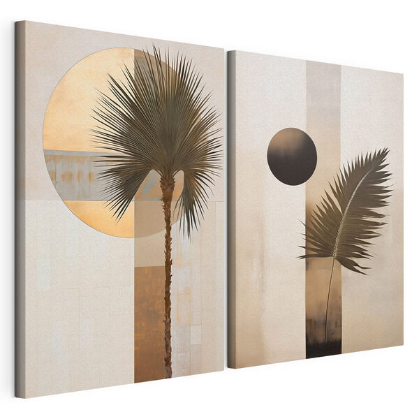 - Abstracție artistică tropicală în nuanțe neutre Tablou modular pe pânză - Abstracție artistică tropicală în nuanțe neutre