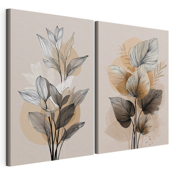 - Design elegant cu ilustrații botanice în stil line art Tablou modular pe pânză - Design elegant cu ilustrații botanice în stil line art