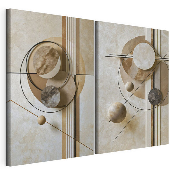Tablou modular pe pânză Colaj artistic cu cercuri și linii
