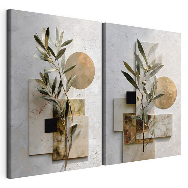 Tablou modular pe pânză Eleganță naturală cu accente de frunziș (SKU: m30618) Tablou modular pe pânză Tablou modular pe pânză Eleganță naturală cu accente de frunziș (SKU: m30618)