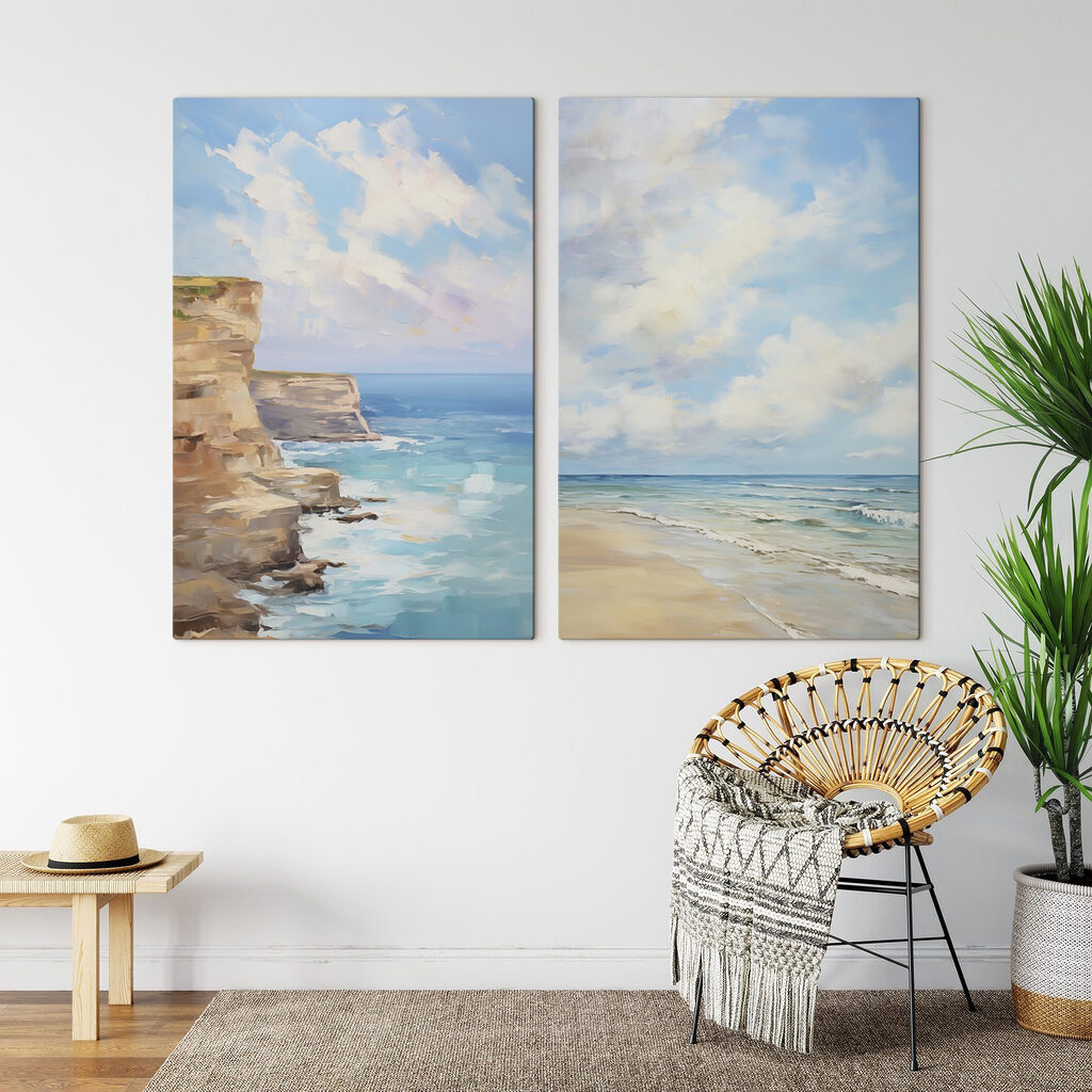 Painting of a beach and a cliff Painting of a beach and a cliff