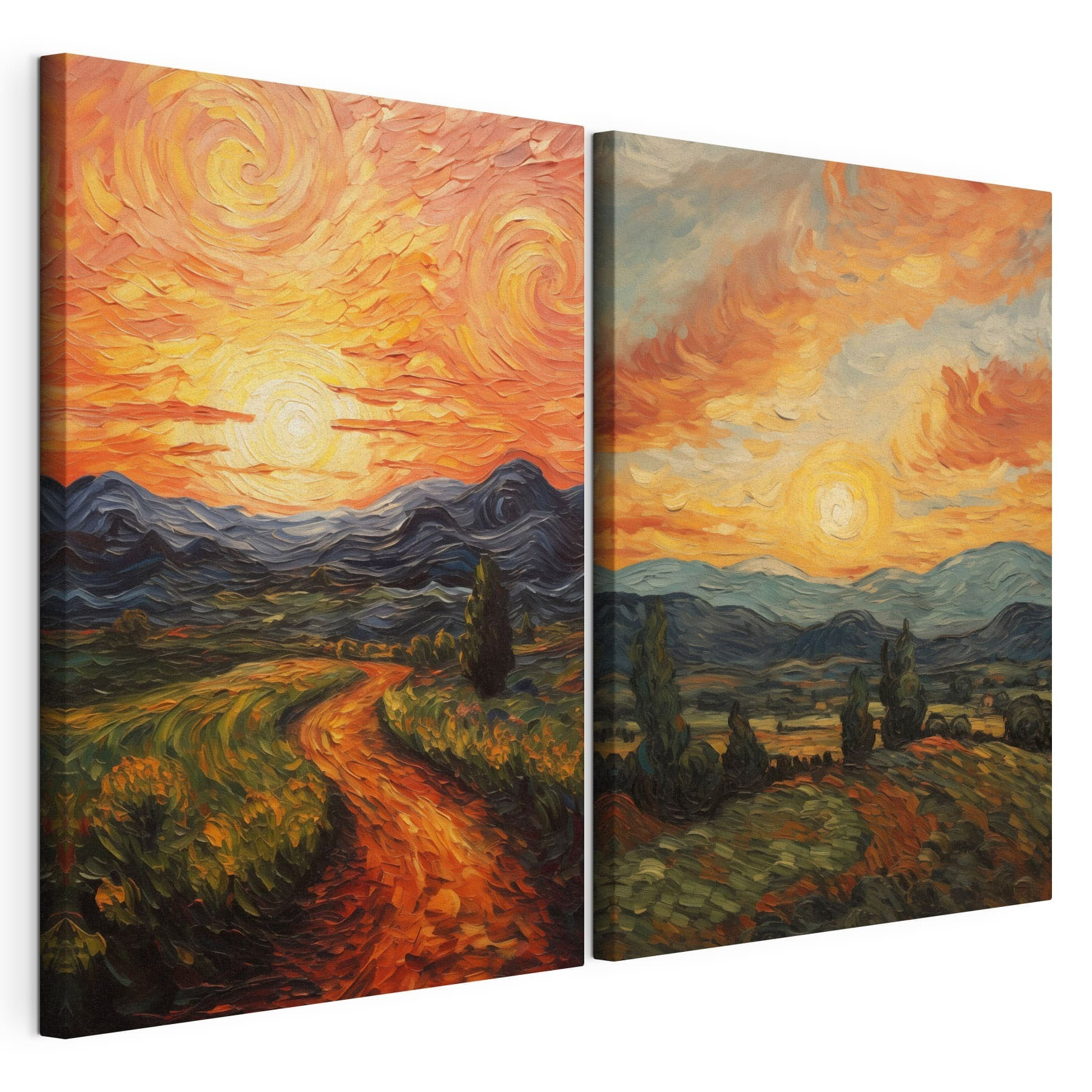 Painting of a road and mountains Painting of a road and mountains