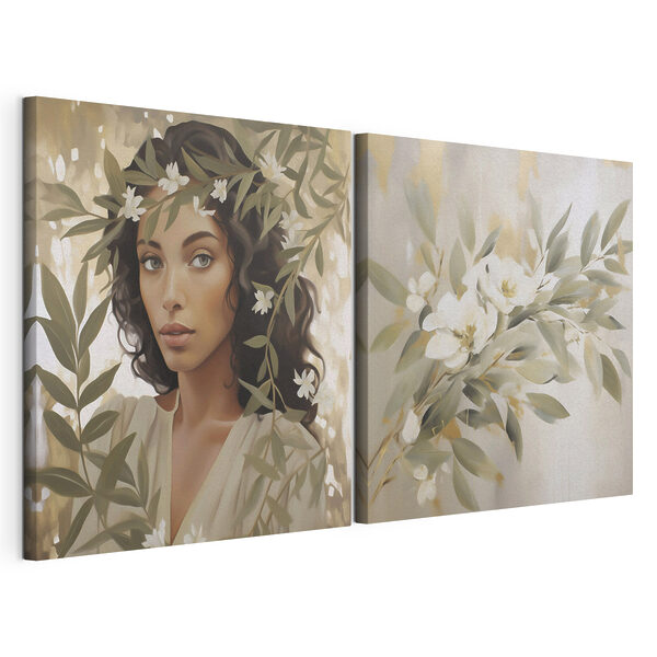 Tablou reprezentând o femeie cu flori Tablou modular pe pânză Tablou reprezentând o femeie cu flori