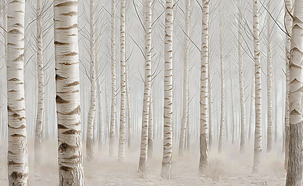 Group of trees in a foggy forest Group of trees in a foggy forest
